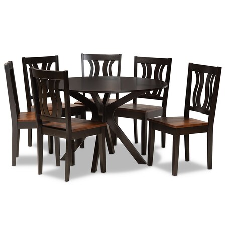 Baxton Studio Mare Modern Two-Tone Dark Brown and Walnut Brown Finished Wood 7-PC Dining Set 177-11380-10894-Zoro
